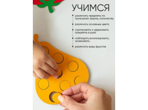 Сортер по цвету мозаика деревянная «ФРУКТЫ ЯГОДЫ», развивающая игра для девочек и мальчиков от 3 лет, ChiDe