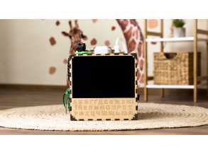 Бизикуб 30x30x30 см серый.  Бизиборд для мальчика. Игрушка для развития ребенка. Бизикуб из дерева от CHIDE