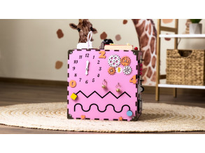 Бизикуб 30x30x30см розовый. Бизиборд для девочки. Игрушка из дерева для развития ребенка от CHIDE