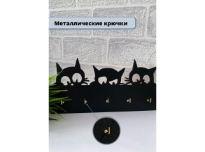 Ключниця в передпокій чорна дерев'яна "Три коти" 25х12 см ChiDe