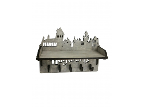 Оригинальная ключница в прихожую деревянная с надписью "Hogwarts" с полкой 30х17 см ChiDe