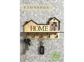 Ключница в прихожую деревянная комбинированная с рамкой для фото 27х16х8 см ChiDe